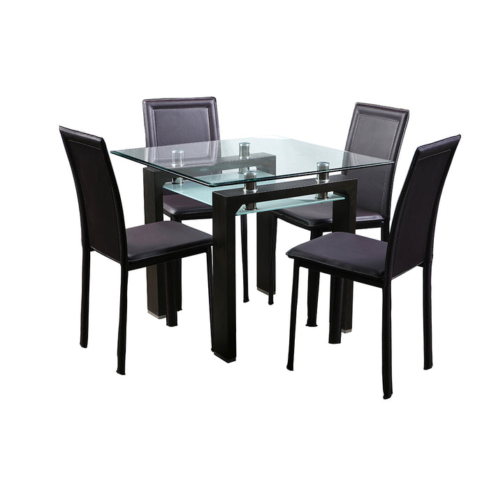 Mesa comedor Prisma cuadrada nogal 90 cm + 4 sillas Royal semi kd café