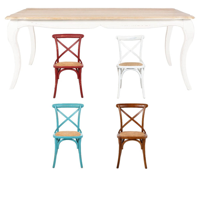 Mesa comedor Vittoria rectangular blanca 180 cm + 8 sillas Retro colores