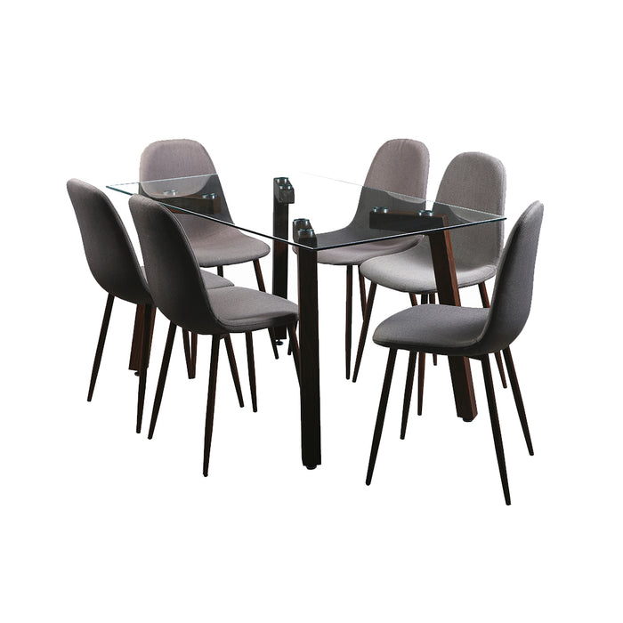Mesa comedor Jockey rectangular nogal 135 cm + 6 sillas Cross canela/nogal