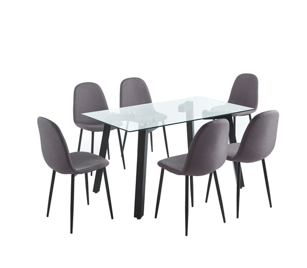 Mesa comedor Jockey rectangular negro 135 cm + 6 sillas Cross canela/negro