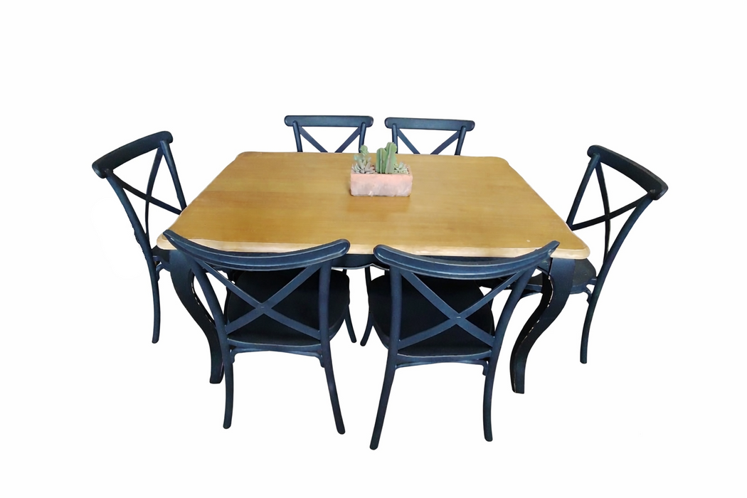 Mesa comedor Vittoria rectangular negra 135 cm + 6 sillas PP Crossback negras