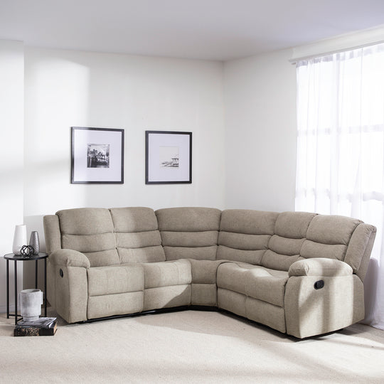 Seccional 6 cuerpos curvo reclinable New beige