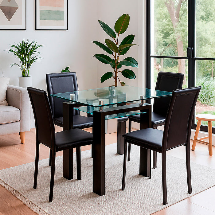 Mesa comedor Prisma cuadrada nogal 90 cm + 4 sillas Royal semi kd café