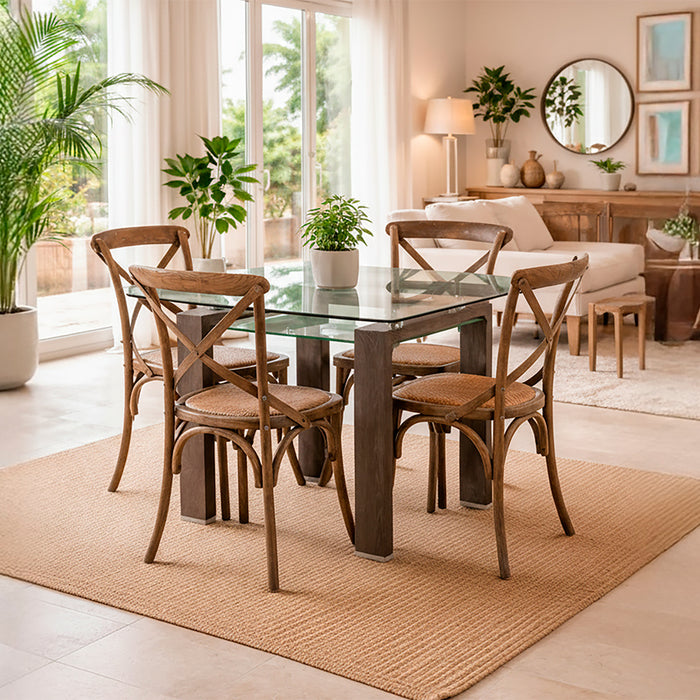 Mesa comedor Prisma cuadrada albayalde 90 cm + 4 sillas Retro albayalde