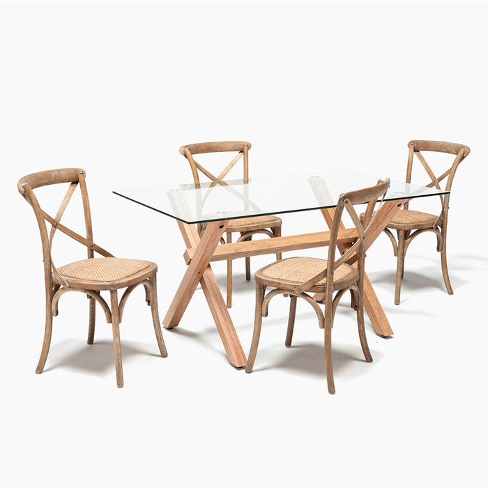 Comedor Cross Natural con 4 Sillas Retro Albayalde
