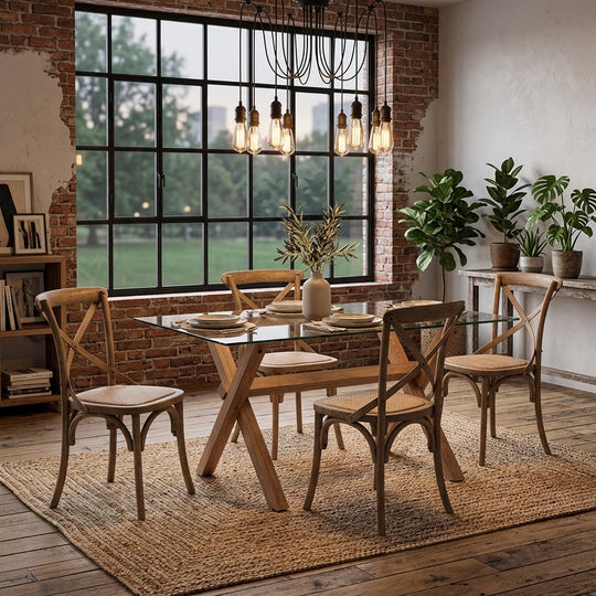 Comedor Cross Natural con 4 Sillas Retro Albayalde