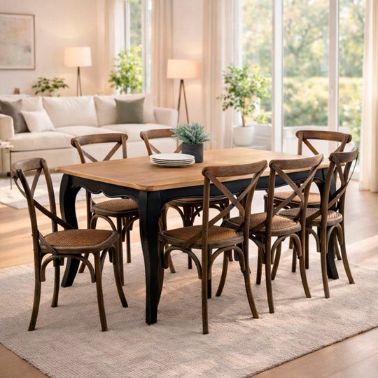 Mesa comedor Vittoria rectangular negra 135 cm + 6 sillas Retro albayalde