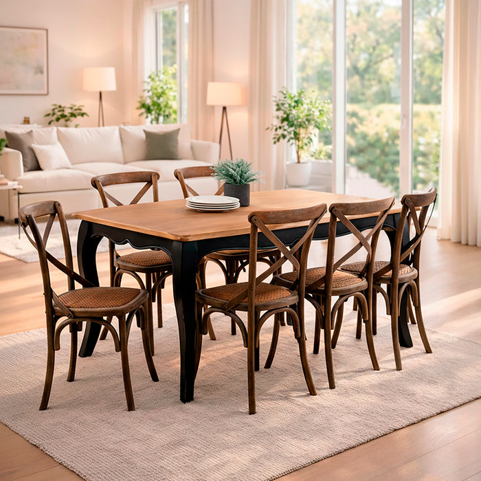 Mesa comedor Vittoria rectangular negra 135 cm + 6 sillas Retro albayalde