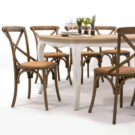 Mesa comedor Vittoria cuadrada blanca 120 cm + 8 sillas Retro albayalde