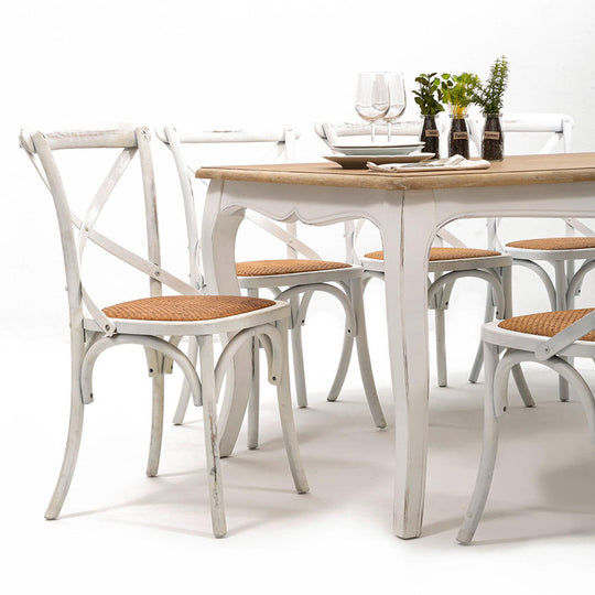 Mesa comedor Vittoria cuadrada blanca 120 cm + 8 sillas Retro blancas