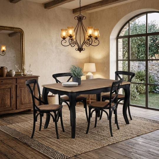 Mesa comedor Vittoria rectangular negra 135 cm + 4 sillas Retro negras