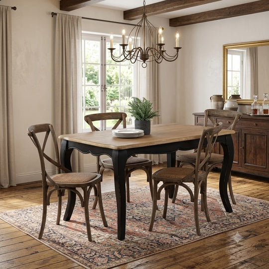 Mesa comedor Vittoria rectangular negra 135 cm + 4 sillas Retro albayalde
