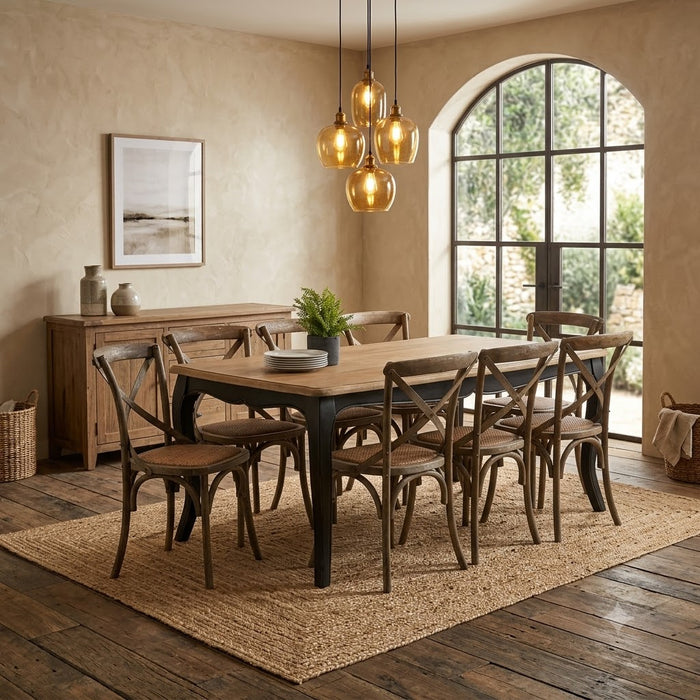 Mesa comedor Vittoria rectangular negra 180 cm + 8 sillas Retro albayalde