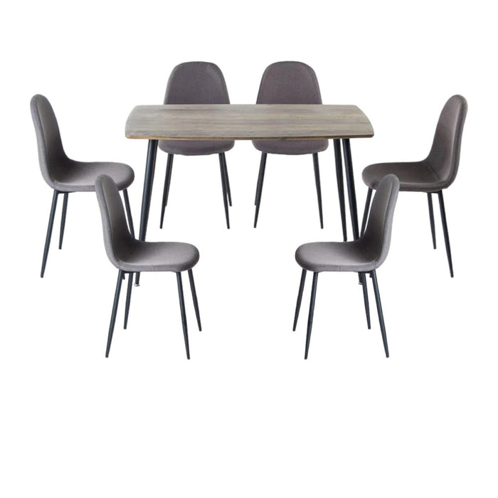 Comedor mesa Sidney nogal/negro + 6 sillas Cross nogal/canela