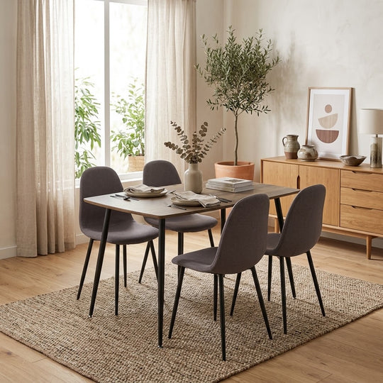 Comedor mesa Sidney nogal/negro + 4 sillas Cross nogal/canela