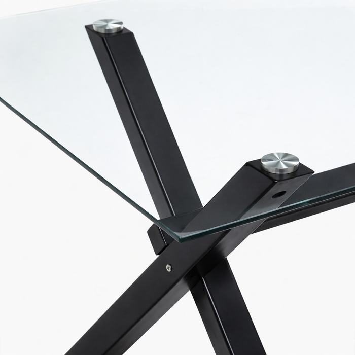 Mesa comedor Cross rectangular negra 145 cm + 6 sillas Cross canela/negra