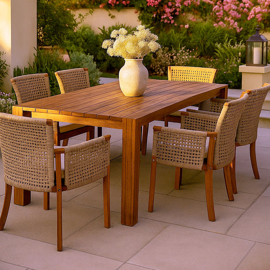 Set comedor terraza RÍO café mate con 6 sitiales