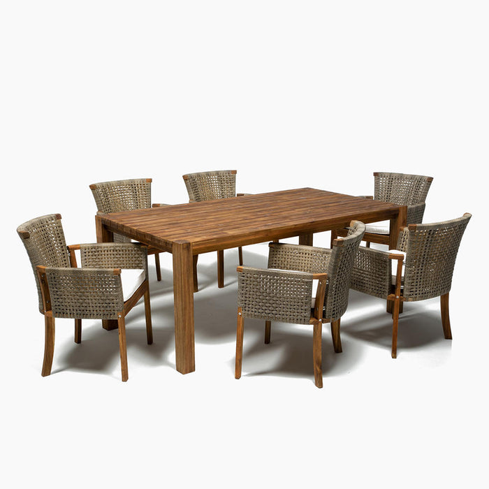 Set comedor terraza RÍO café mate con 6 sitiales