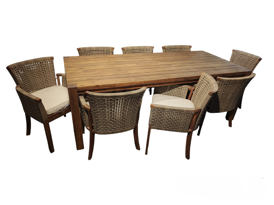 Mesa comedor terraza Río café mate + 8 sitiales Río café mate