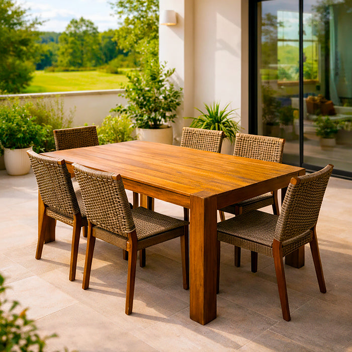 Mesa comedor terraza Rio café mate + 6 sillas Windsor café mate