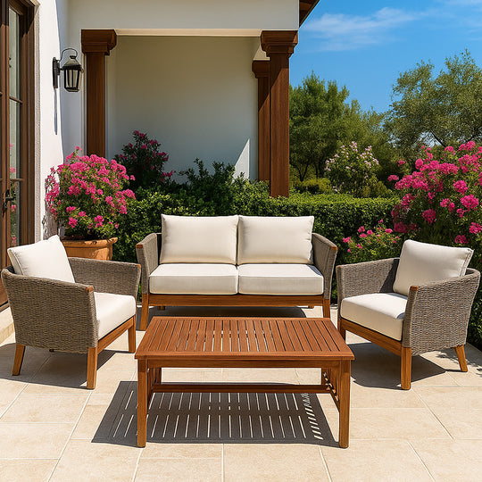 Set living terraza RÍO 4 piezas 2-1-1 café mate