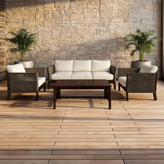 Set living terraza Rio 4 piezas 3-1-1 café mate