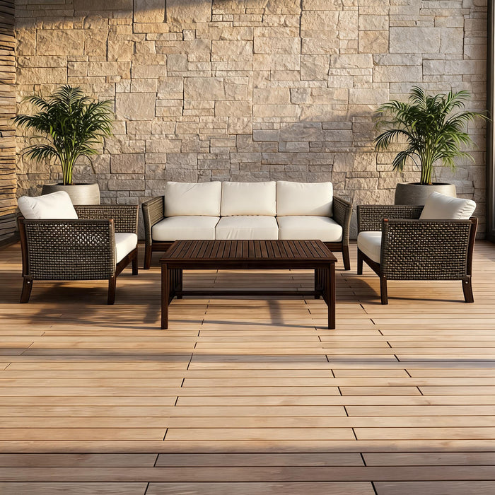 Set living terraza Rio 4 piezas 3-1-1 café mate