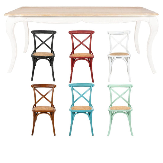 Mesa comedor Vittoria rectangular blanca 135 cm + 6 sillas Retro colores