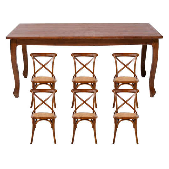Mesa comedor Retro rectangular café mate 180 cm + 6 sillas Retro café mate
