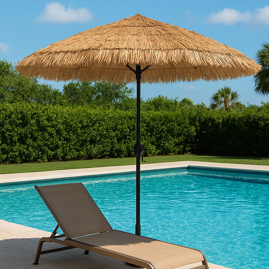Quitasol Tiki Tahiti Rafia 2,7Mts con Base Estanque de Agua