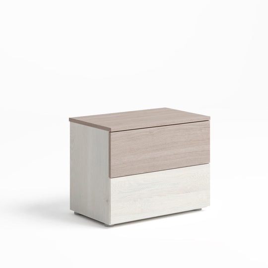 Velador Lyon con 2 cajones blanco/natural
