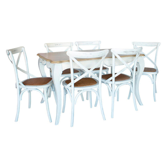 Mesa comedor Vittoria rectangular blanca 135 cm + 6 sillas Retro blancas