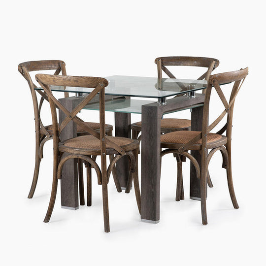 Mesa comedor Prisma cuadrada albayalde 90 cm + 4 sillas Retro albayalde