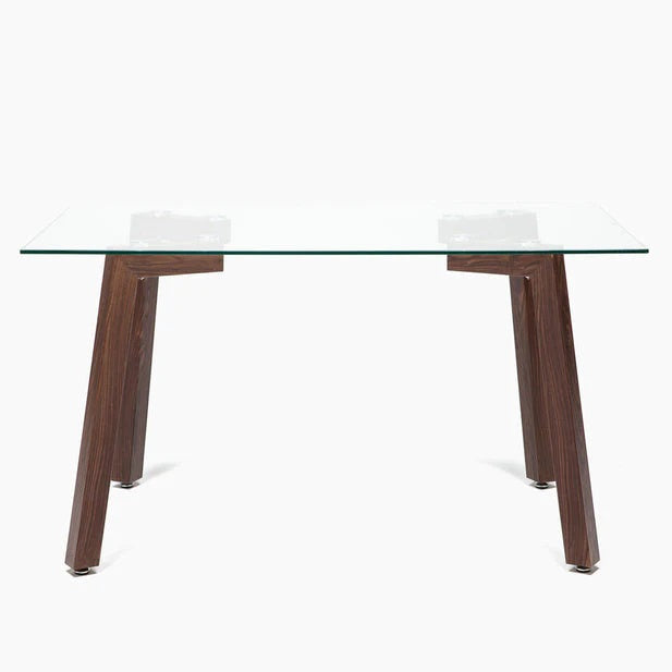 Mesa comedor Jockey rectangular nogal + 6 sillas Cross canela/nogal