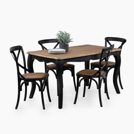 Mesa comedor Vittoria rectangular negra 135 cm + 4 sillas Retro negras