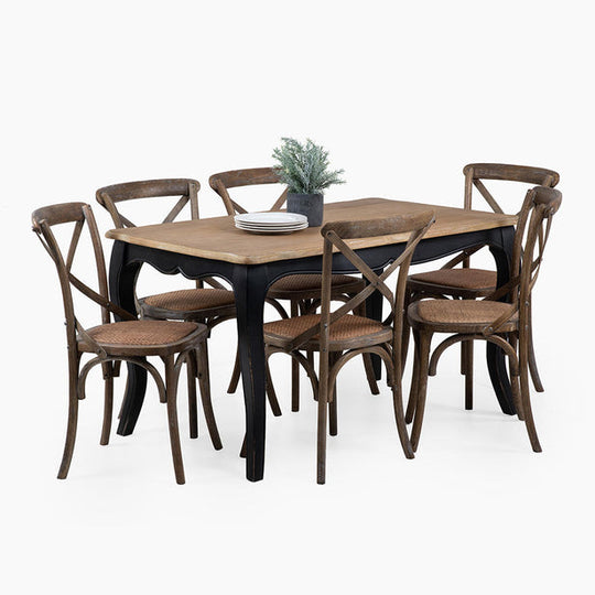 Mesa comedor Vittoria rectangular negra 180 cm + 6 sillas Retro albayalde