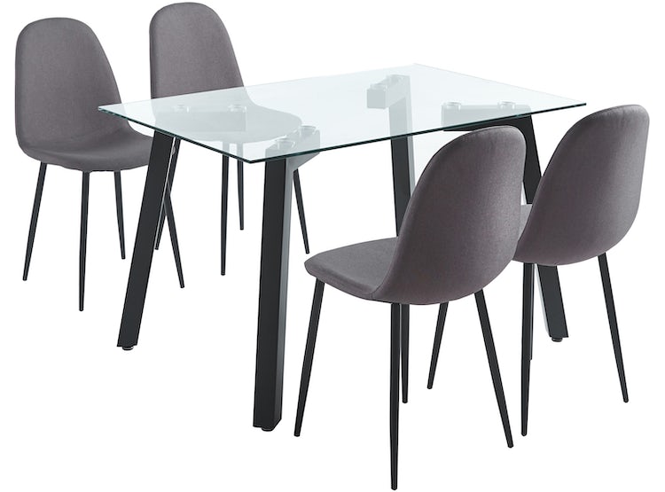 Juego comedor mesa Jockey negro + 4 sillas Cross negro/canela