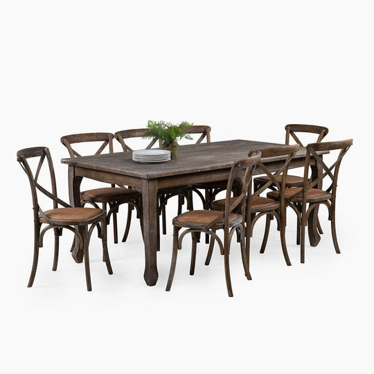 Mesa comedor Retro rectangular albayalde 180 cm  + 8 sillas Retro albayalde