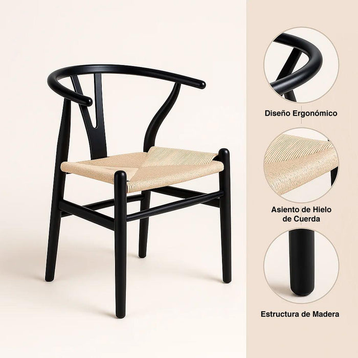 Pack 2 Sillas Wishbone Madera Asiento Claro - Negra
