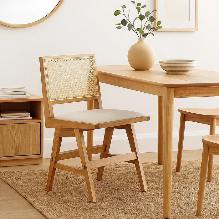 Silla Aura de Rattan con Asiento de Tela - Natural Beige