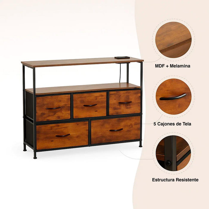 Mueble Organizador Metalik Estilo Industrial con Estación de Carga Integrada - Rústico
