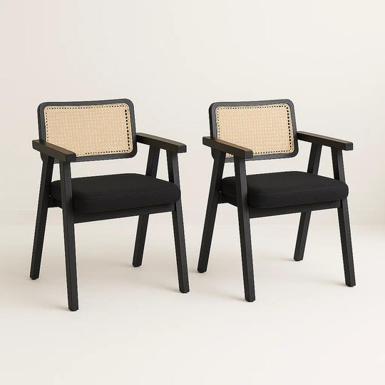 Pack de 2 Sitiales Acolchado Chandigarh Butaca Rattan - Negro