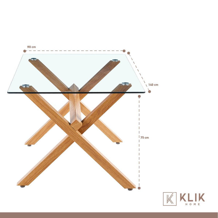 Comedor de Vidrio Cross 140x90cm + 6 Sillas Fresno de Madera