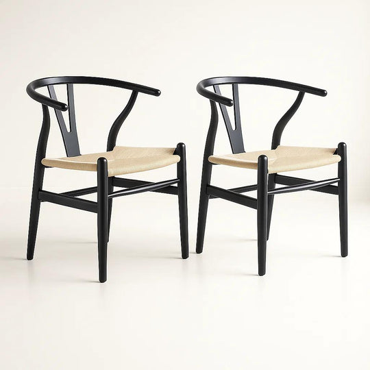 Pack 2 Sillas Wishbone Madera Asiento Claro - Negra