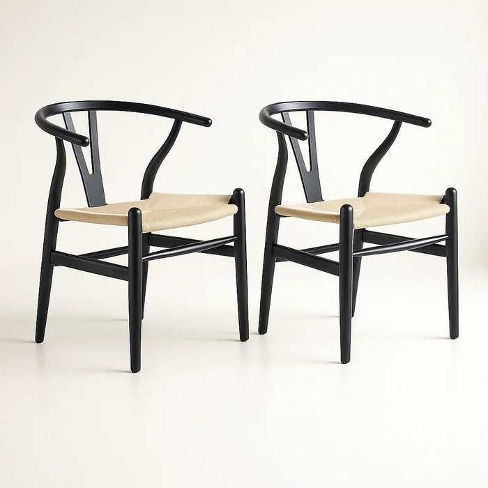 Pack 2 Sillas Wishbone Madera Asiento Claro - Negra