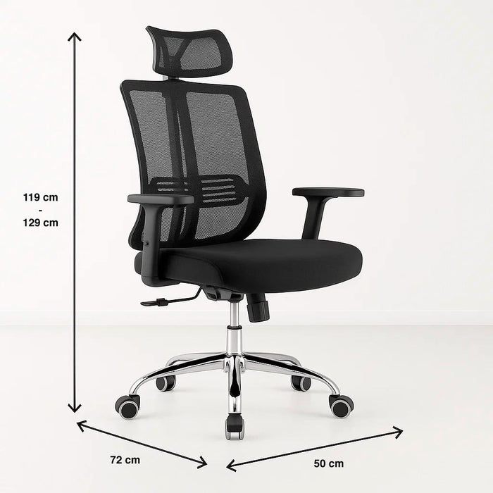 Silla de oficina mesh negra ejecutiva con apoyabrazos y cabeza