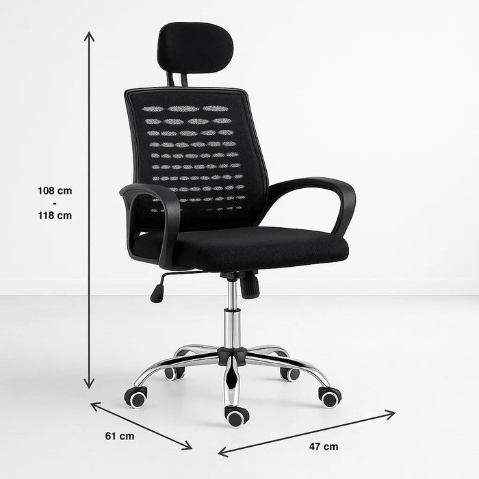 Silla oficina simply mesh negra con apoyabrazos y cabeza