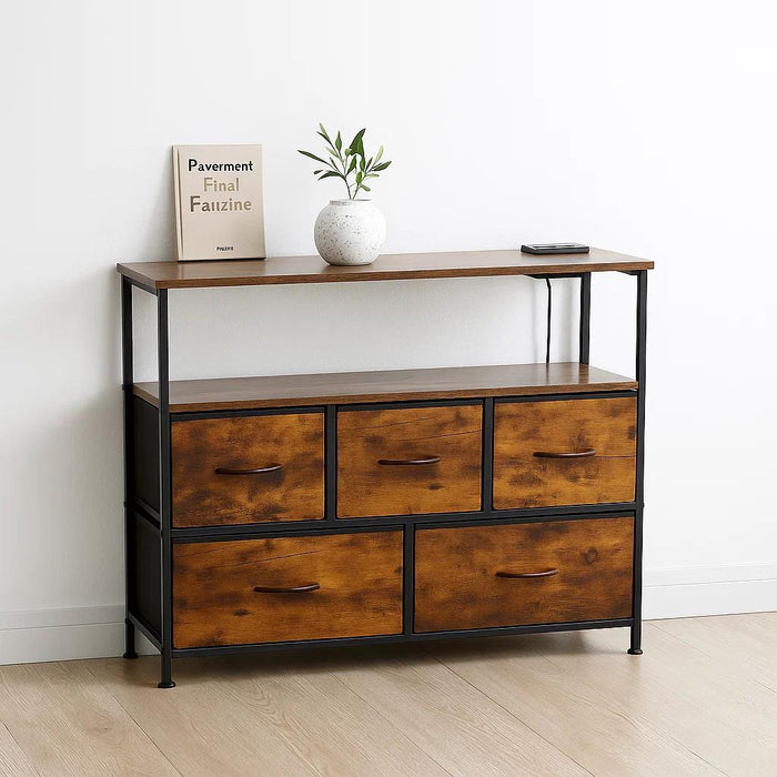 Mueble Organizador Metalik Estilo Industrial con Estación de Carga Integrada - Rústico