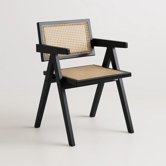 Silla Sitial Butaca Chandigarh Madera Rattan Negra