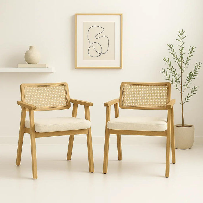 Pack de 2 Sitiales Acolchado Chandigarh Butaca Rattan - Madera